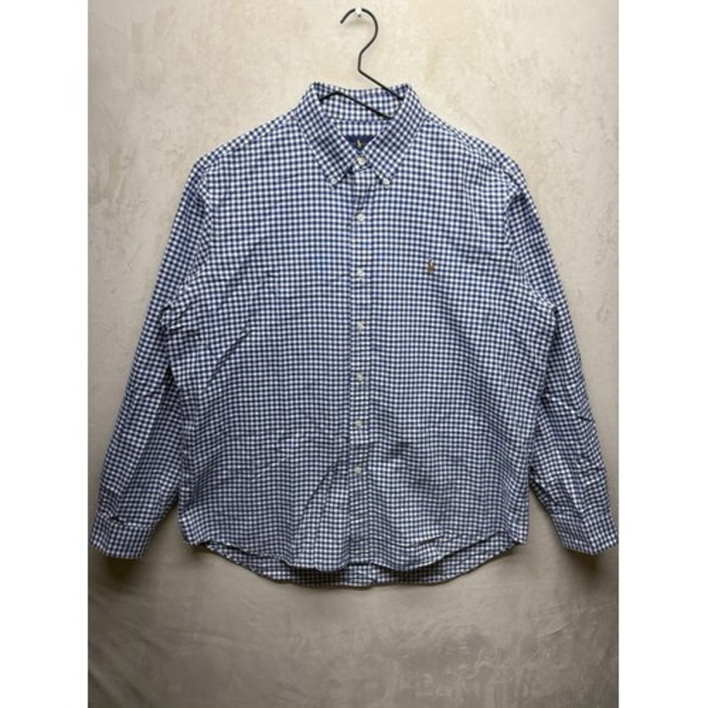 Ralph Lauren Shirt Mens XL Blue Gingham Check Button-Down Long Sleeve Flesh Pony